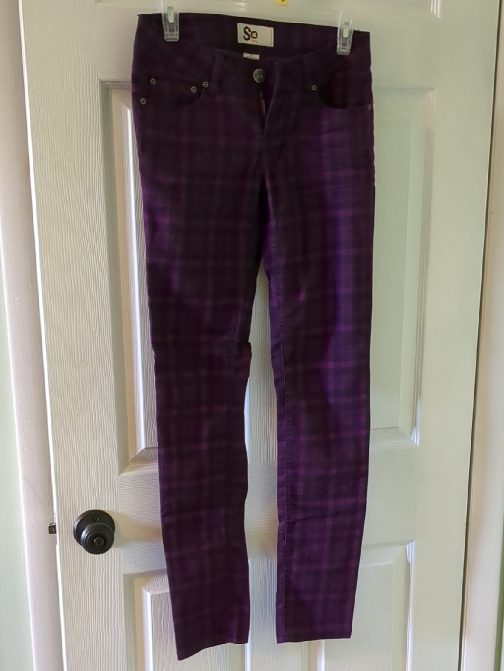 SO Purple Plaid Skinny Jeans for Women